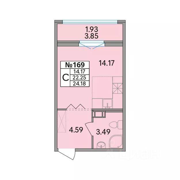 Квартира-студия, 24,18 м², в ЖК Рождественский квартал
