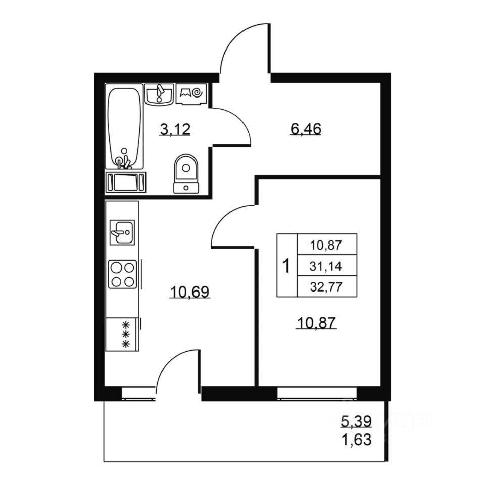 1-комн. квартира, 32,77 м², в ЖК Перспектива