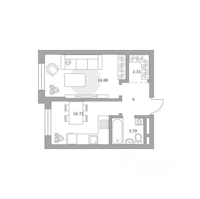 1-комн. квартира, 35,69 м², в Малоэтажный ЖК Живописный