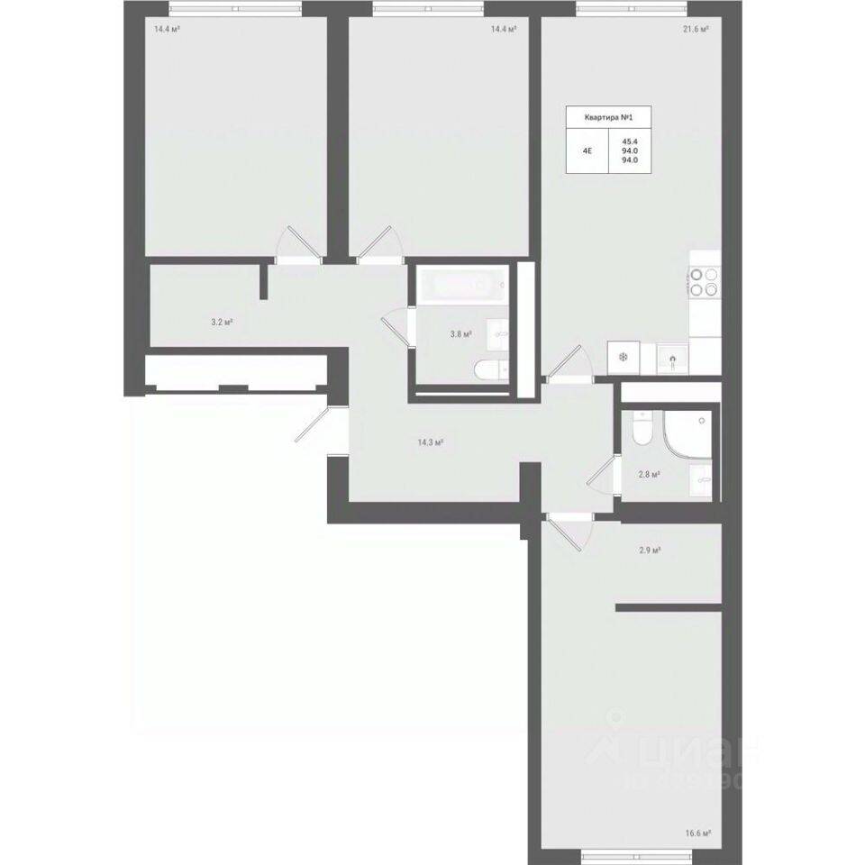 4-комн. квартира, 94 м², в ЖК «Яковлево»