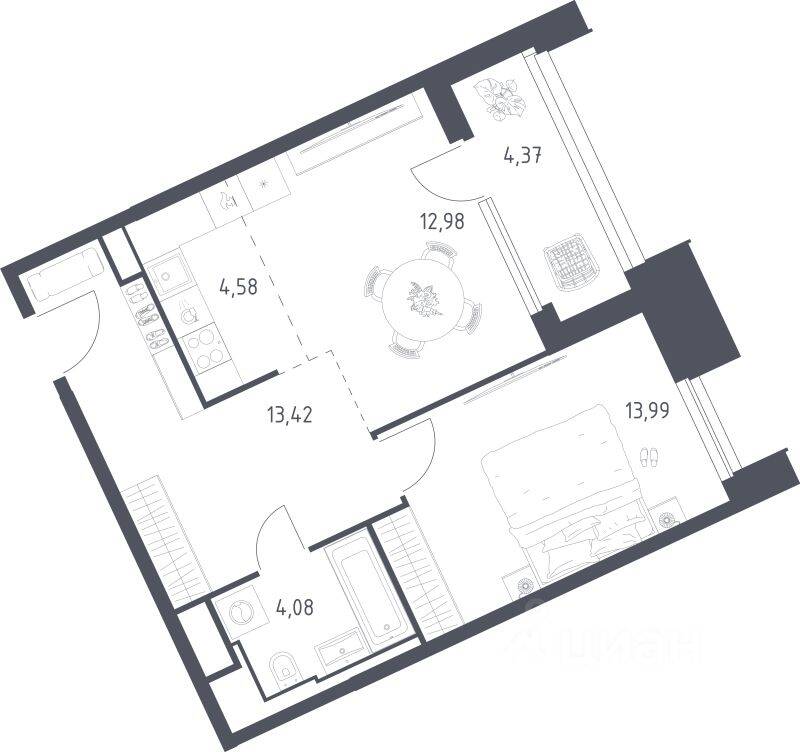 1-комн. квартира, 53,42 м², в Апарт-комплекс Sky Sputnik