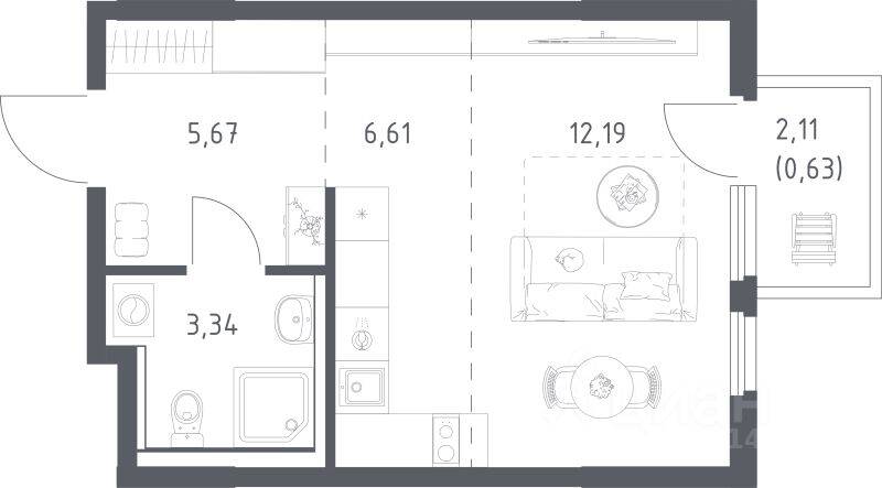 Квартира-студия, 28,44 м², в ЖК «Пригород Лесное»