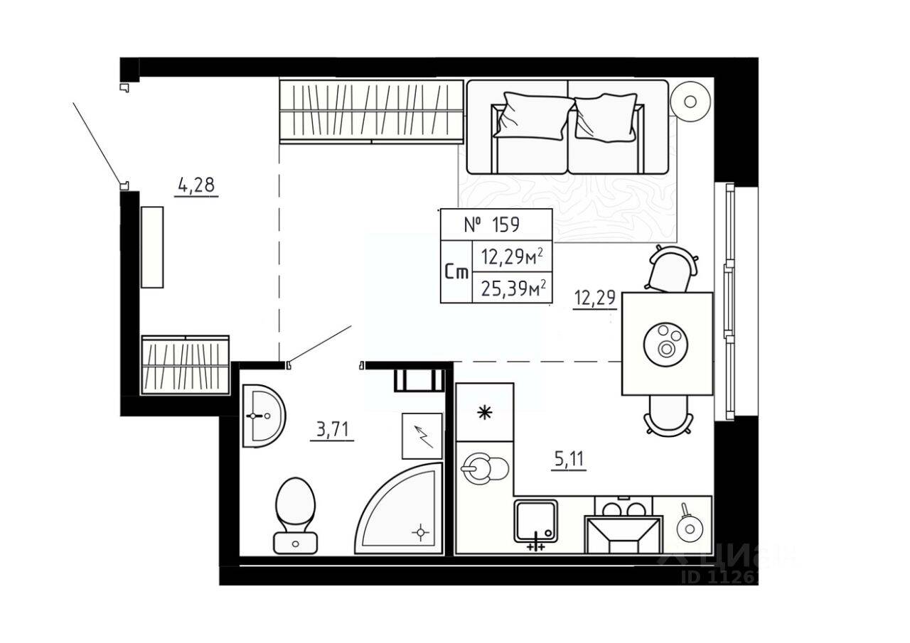 Квартира-студия, 25,39 м², в Малоэтажный ЖК Аннино Сити
