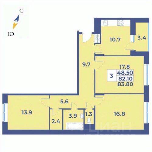 3-комн. квартира, 83,8 м², в ЖК «Эдельвейс» (ЦентрСтрой)