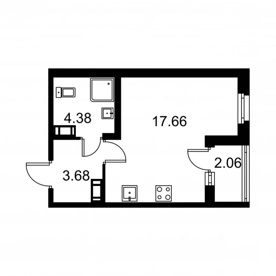 Планировка 1 комнатной квартиры, 26.75 м², в «Квартал Заречье»