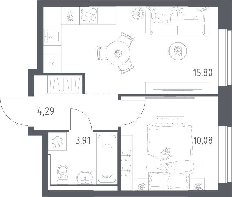 1-комн. квартира, 34,08 м², в ЖК Рублевский Квартал