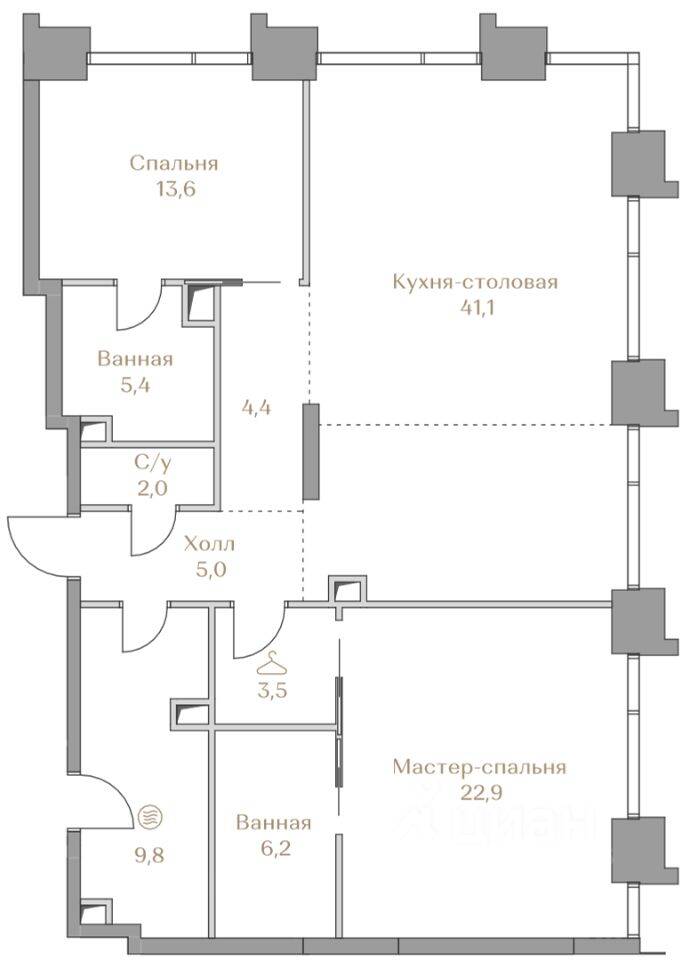 2-комн. квартира, 113,9 м², в ЖК Коллекция Лужники