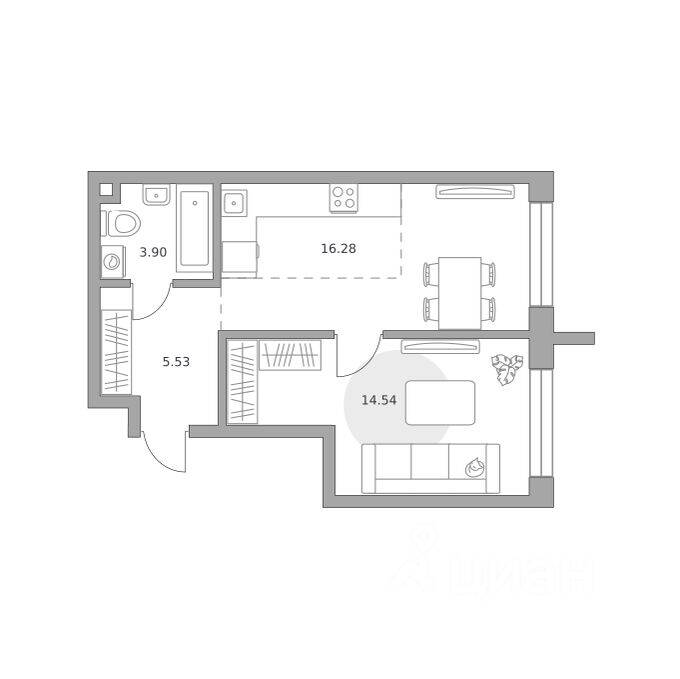 1-комн. квартира, 40,25 м², в ЖК «Дубровка от Гранель»