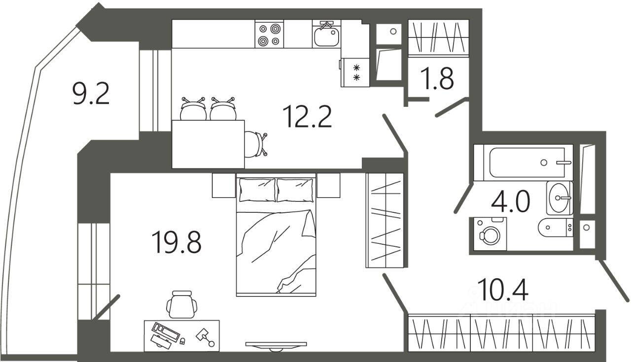 Планировка 1 комнатной квартиры, 51 м², в «Советская 18»