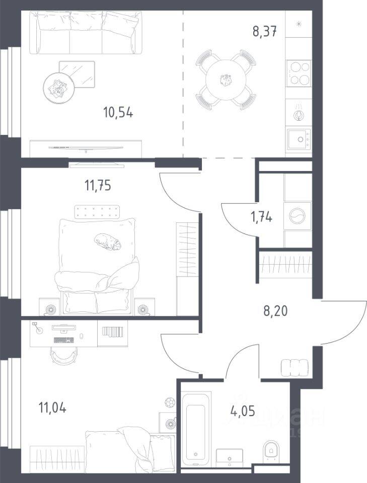 2-комн. квартира, 55,69 м², в ЖК Квартал Строгино
