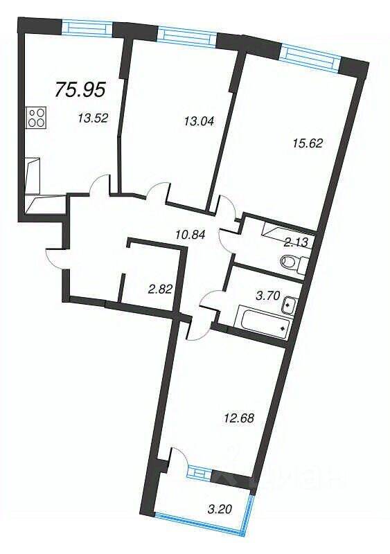 4-комн. квартира, 75,95 м², в ЖК Левитан