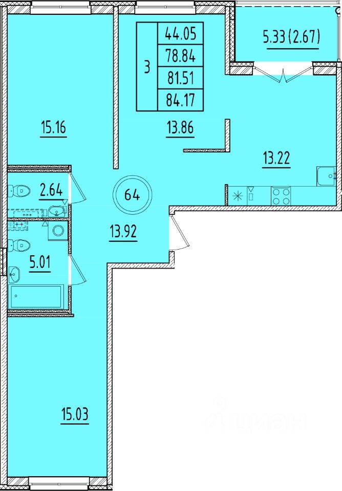 3-комн. квартира, 78,84 м², в Малоэтажный ЖК Образцовый квартал 17