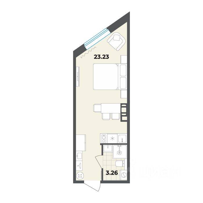 Квартира-студия, 26,49 м², в Апарт-комплекс Лиговский, 127