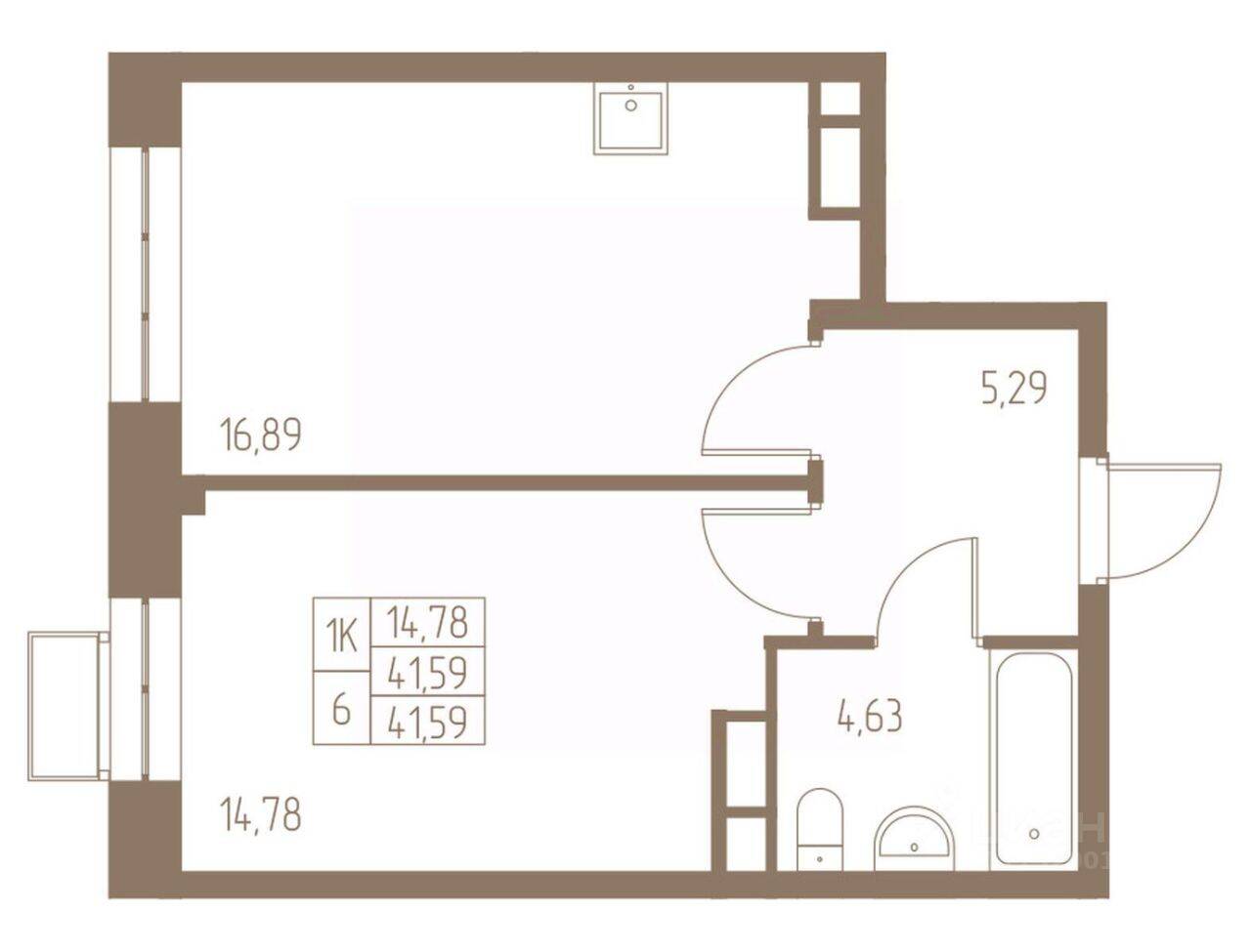 1-комн. квартира, 41,59 м², в ЖК Фабрикант