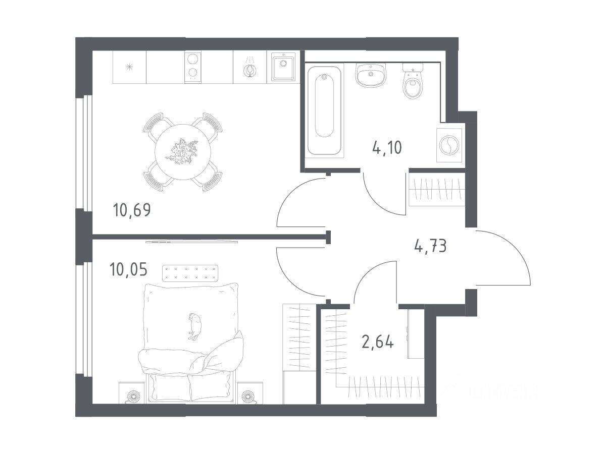 1-комн. квартира, 32,21 м², в ЖК «Пригород Лесное»