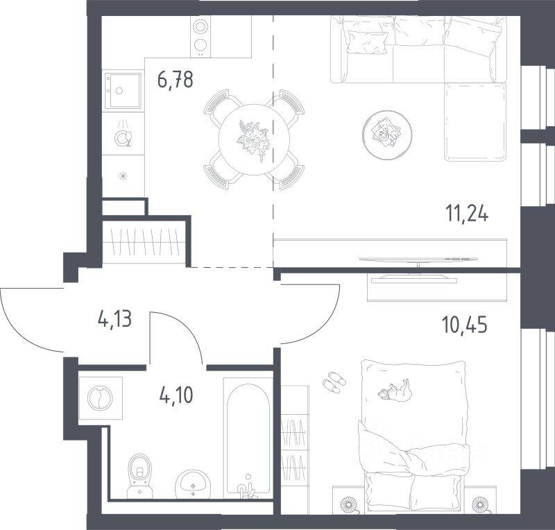 1-комн. квартира, 36,7 м², в ЖК «Пригород Лесное»