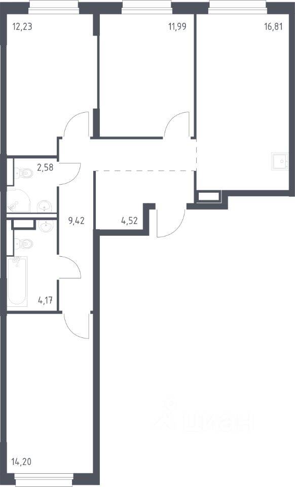 3-комн. квартира, 75,92 м², в ЖК Новые Лаврики
