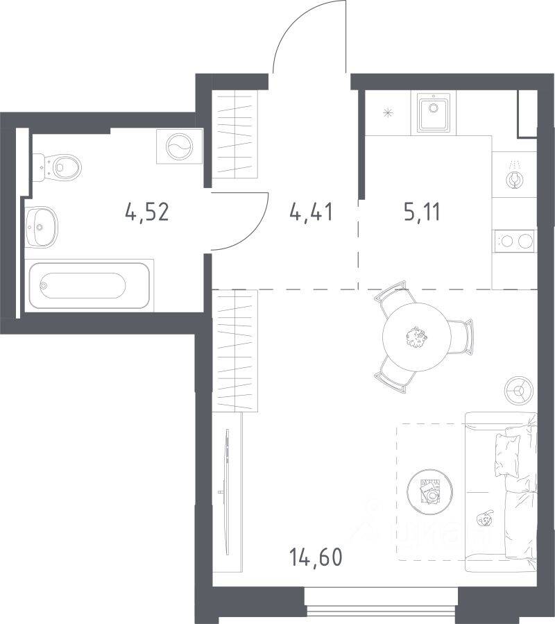 Планировка 1 комнатной квартиры, 28.64 м², в «Рублевский Квартал»