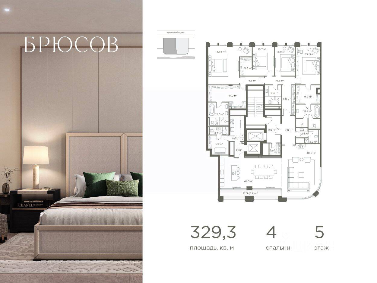 4-комн. квартира, 329,3 м², в ЖК Brusov
