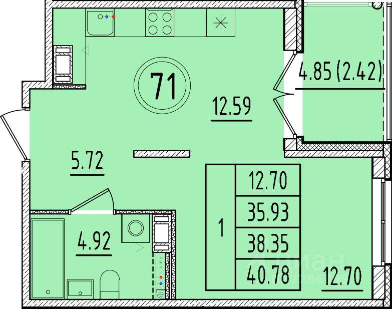 1-комн. квартира, 35,93 м², в Малоэтажный ЖК Образцовый квартал 17
