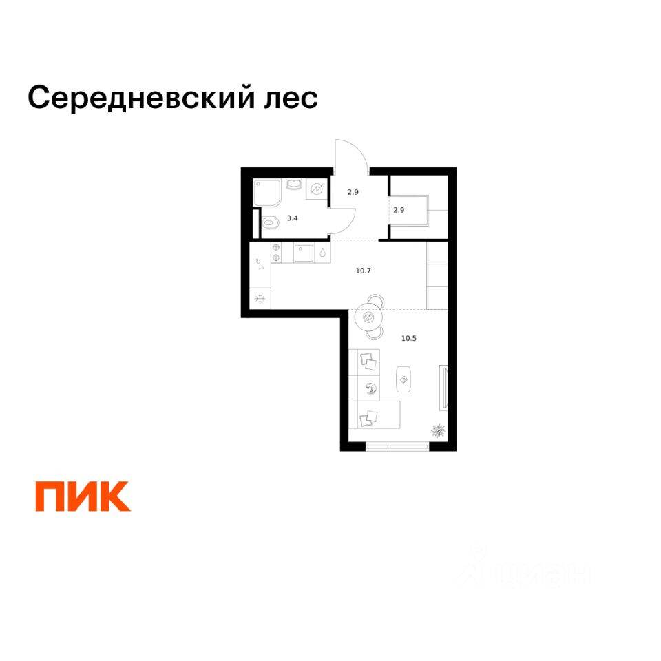 Квартира-студия, 30,4 м², в ЖК Середневский лес