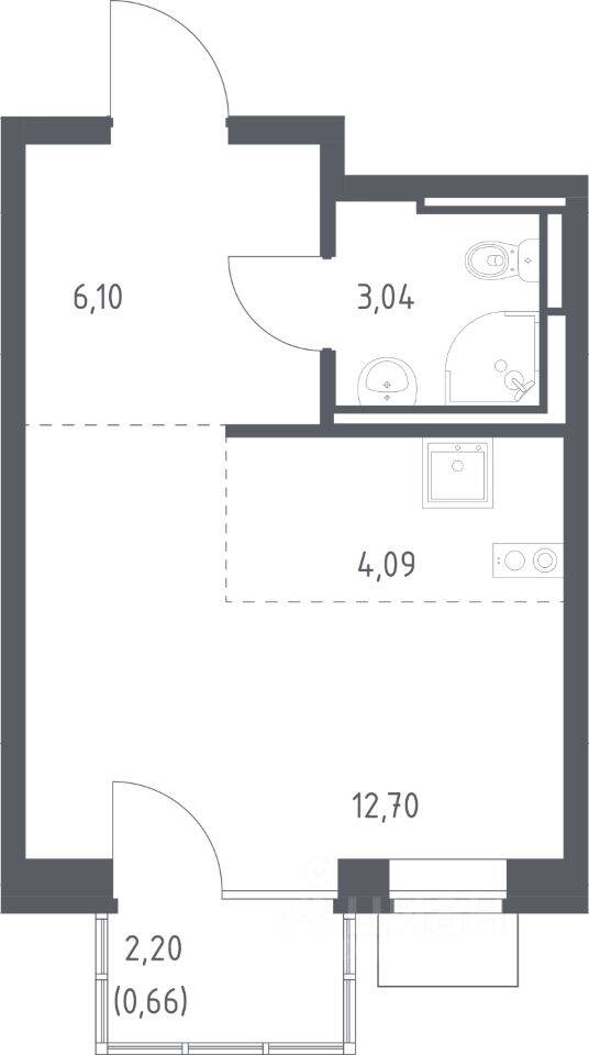Квартира-студия, 26,59 м², в ЖК Богдановский Лес