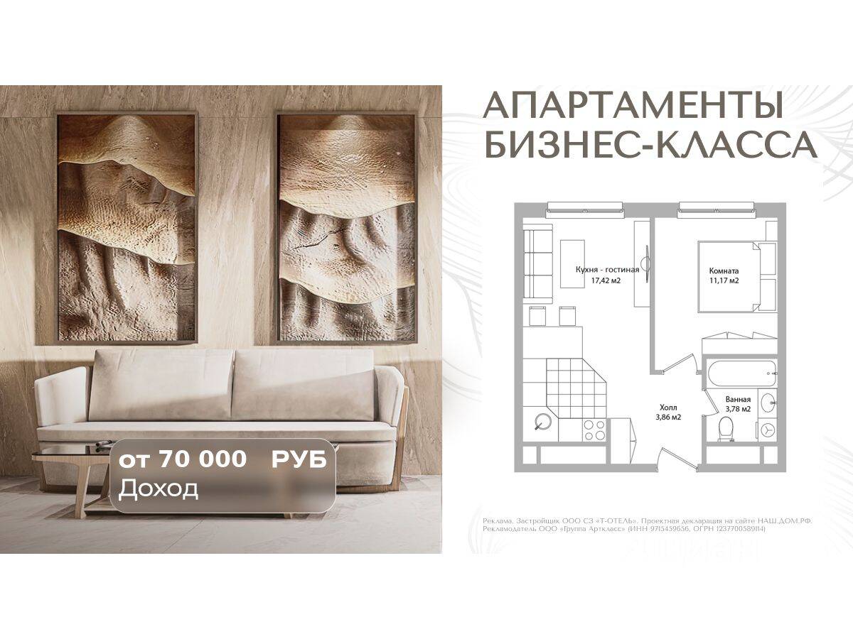 Планировка 2 комнатной квартиры, 36.2 м², в «Инвест-отель Адрес»
