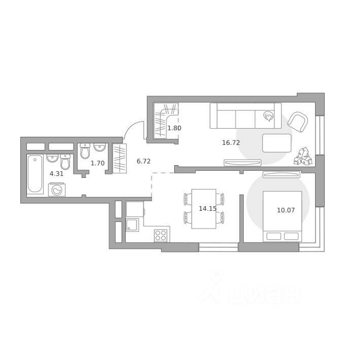 2-комн. квартира, 55,47 м², в Малоэтажный ЖК Живописный