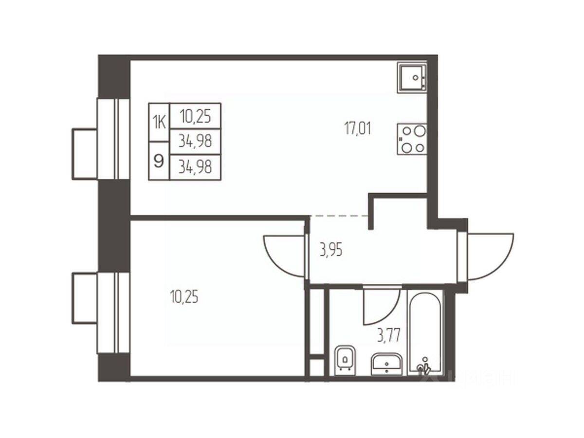Квартира-студия, 35 м², в ЖК Новая Ивантеевка