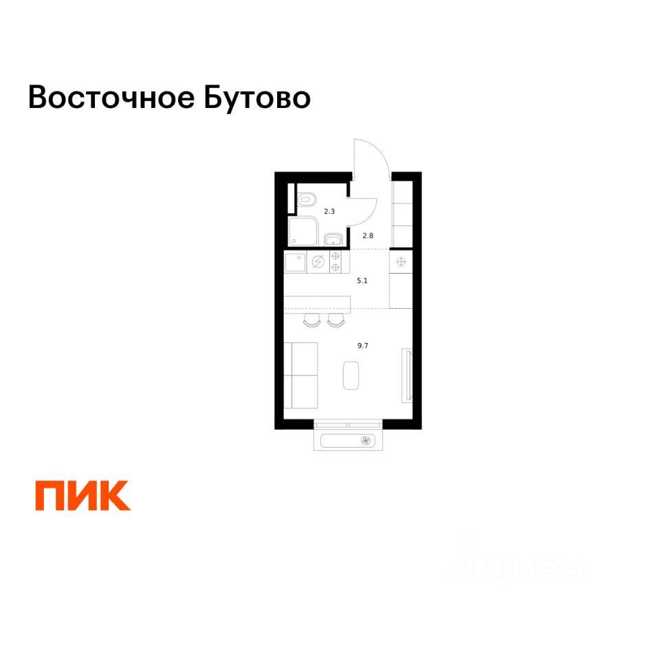 Квартира-студия, 19,9 м², в ЖК «Восточное Бутово»