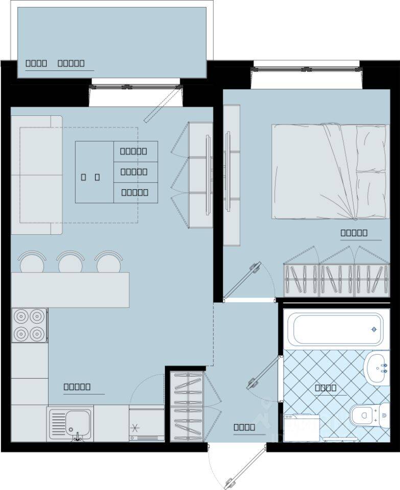 Планировка 1 комнатной квартиры, 38.1 м², в «Северный Меридиан (Бугры)»