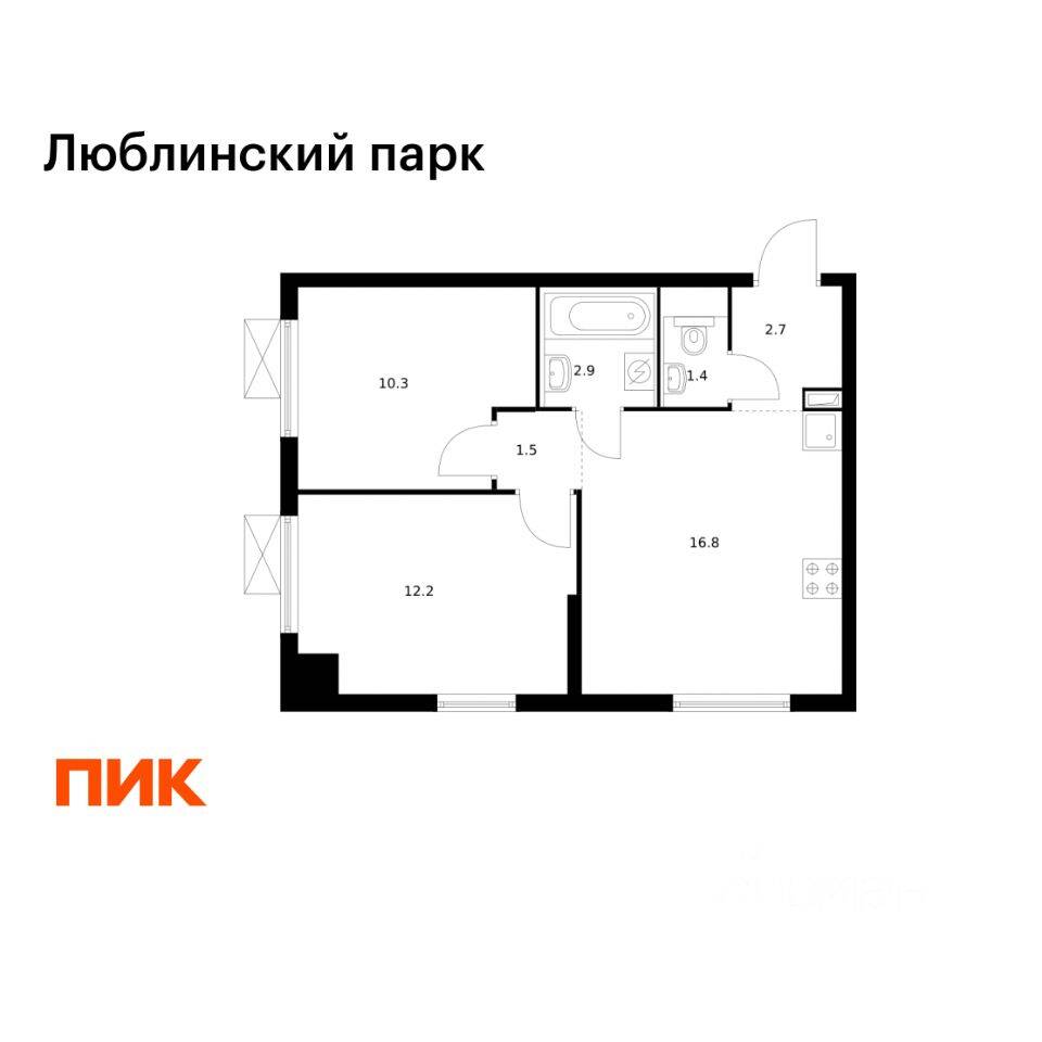 2-комн. квартира, 47,8 м², в ЖК «Люблинский парк»