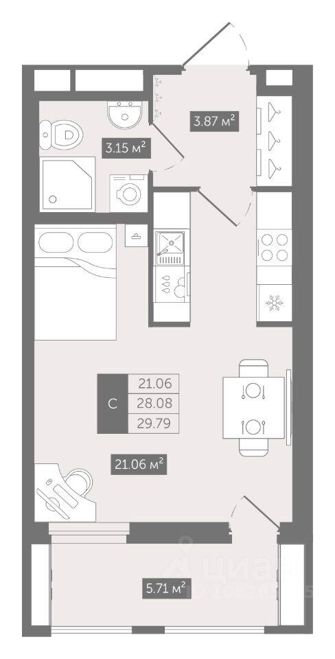 Квартира-студия, 29,79 м², в ЖК UP-квартал «Воронцовский»