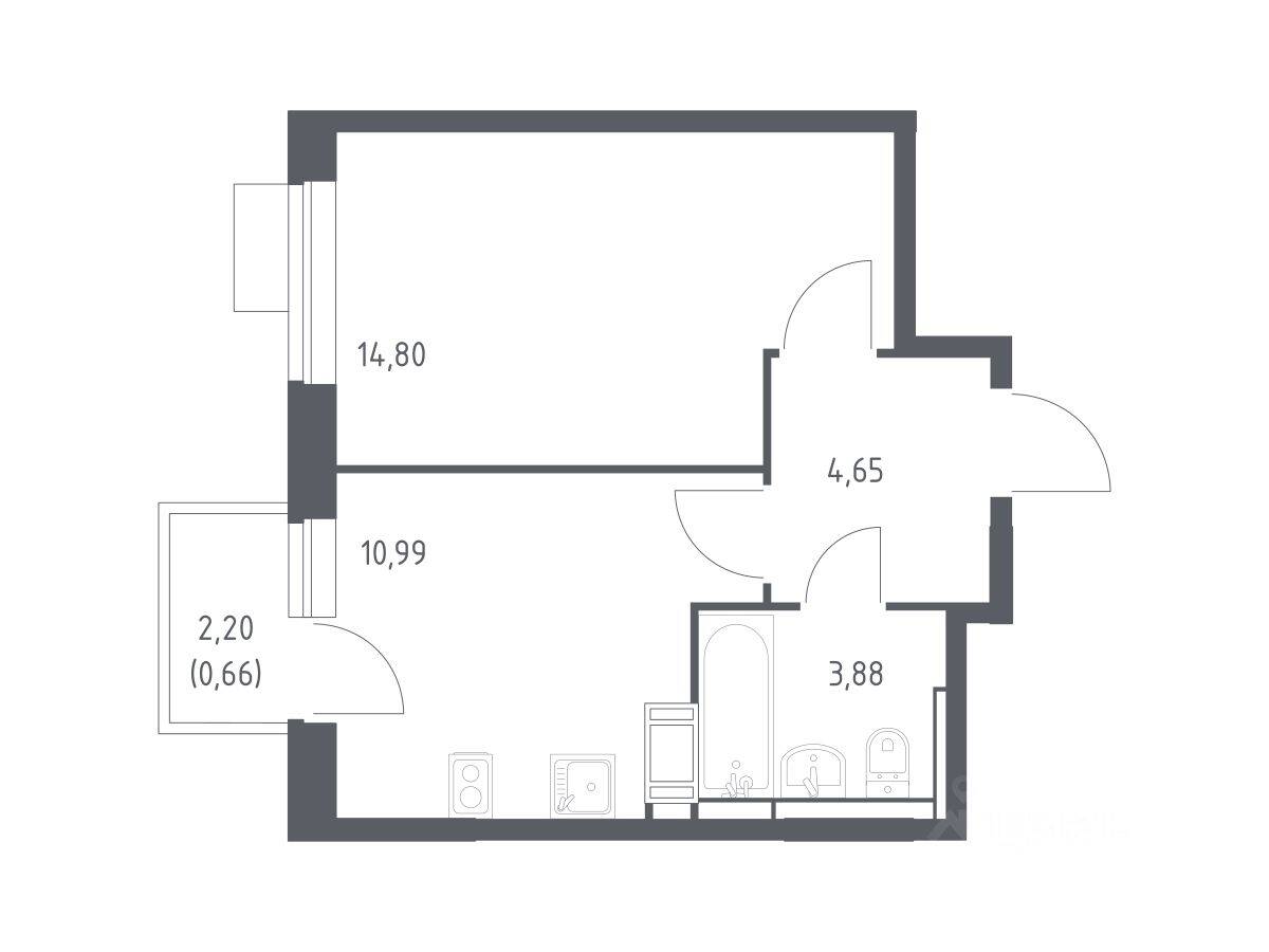 1-комн. квартира, 34,98 м², в ЖК Пятницкие Луга