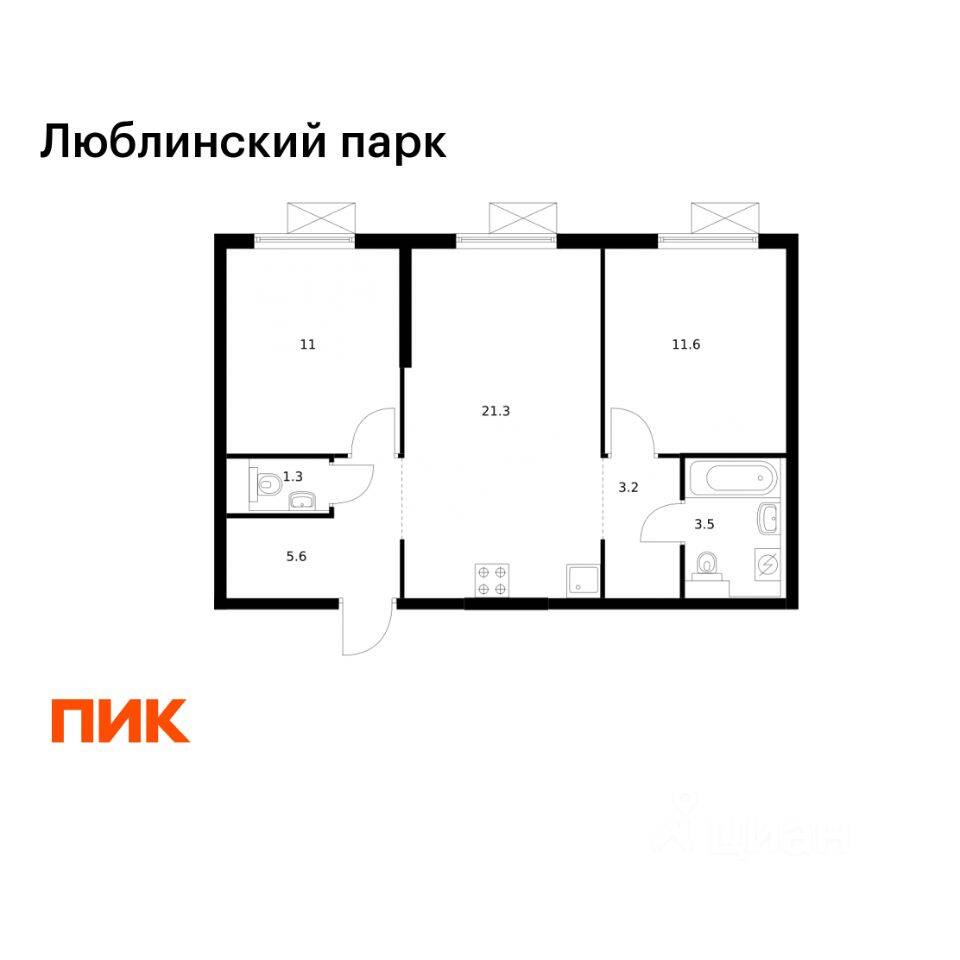 2-комн. квартира, 57,5 м², в ЖК «Люблинский парк»
