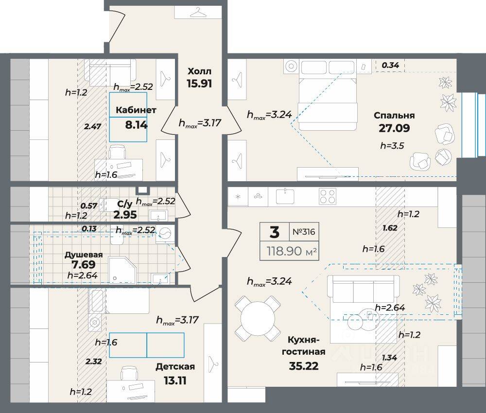 Квартира-студия, 26,36 м², в Апарт-комплекс Лиговский, 127