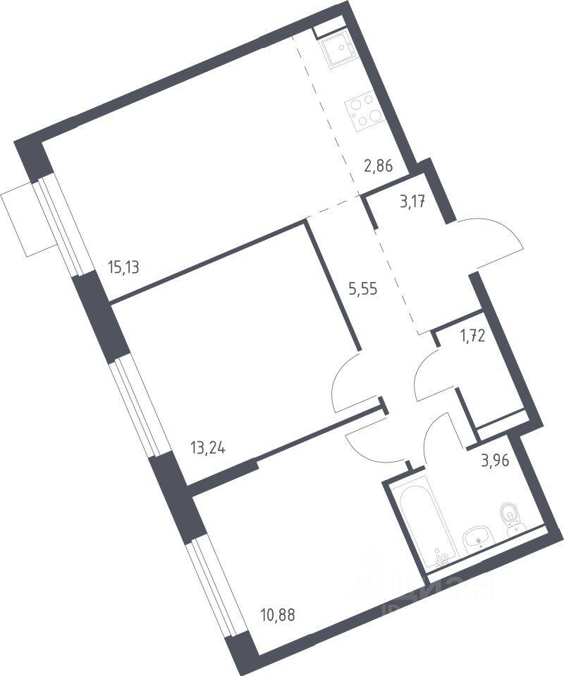 2-комн. квартира, 56,51 м², в ЖК Молжаниново