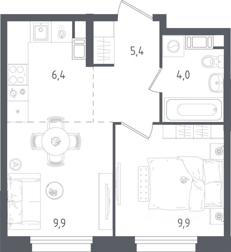 1-комн. квартира, 35,6 м², в ЖК Ольховый Квартал