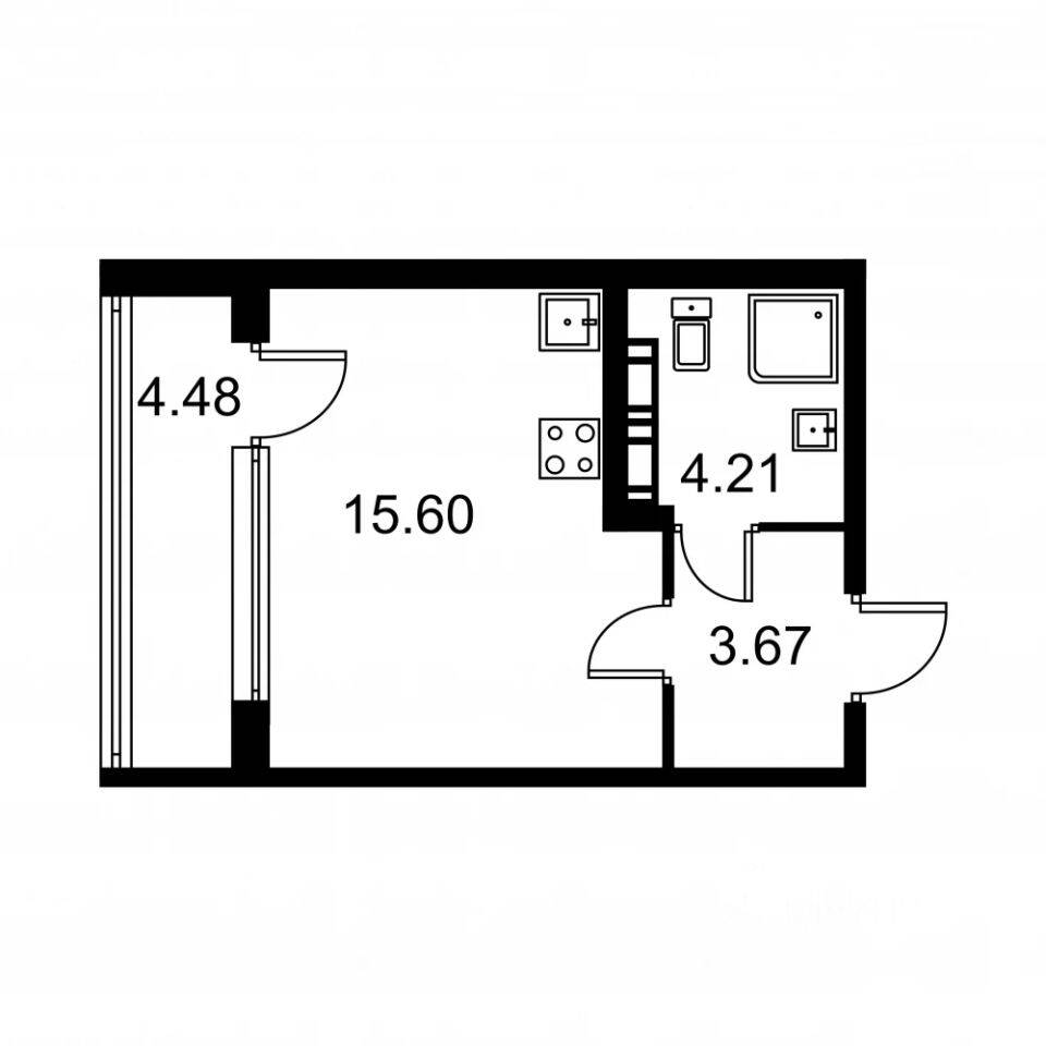 Планировка 1 комнатной квартиры, 25.72 м², в «Квартал Заречье»