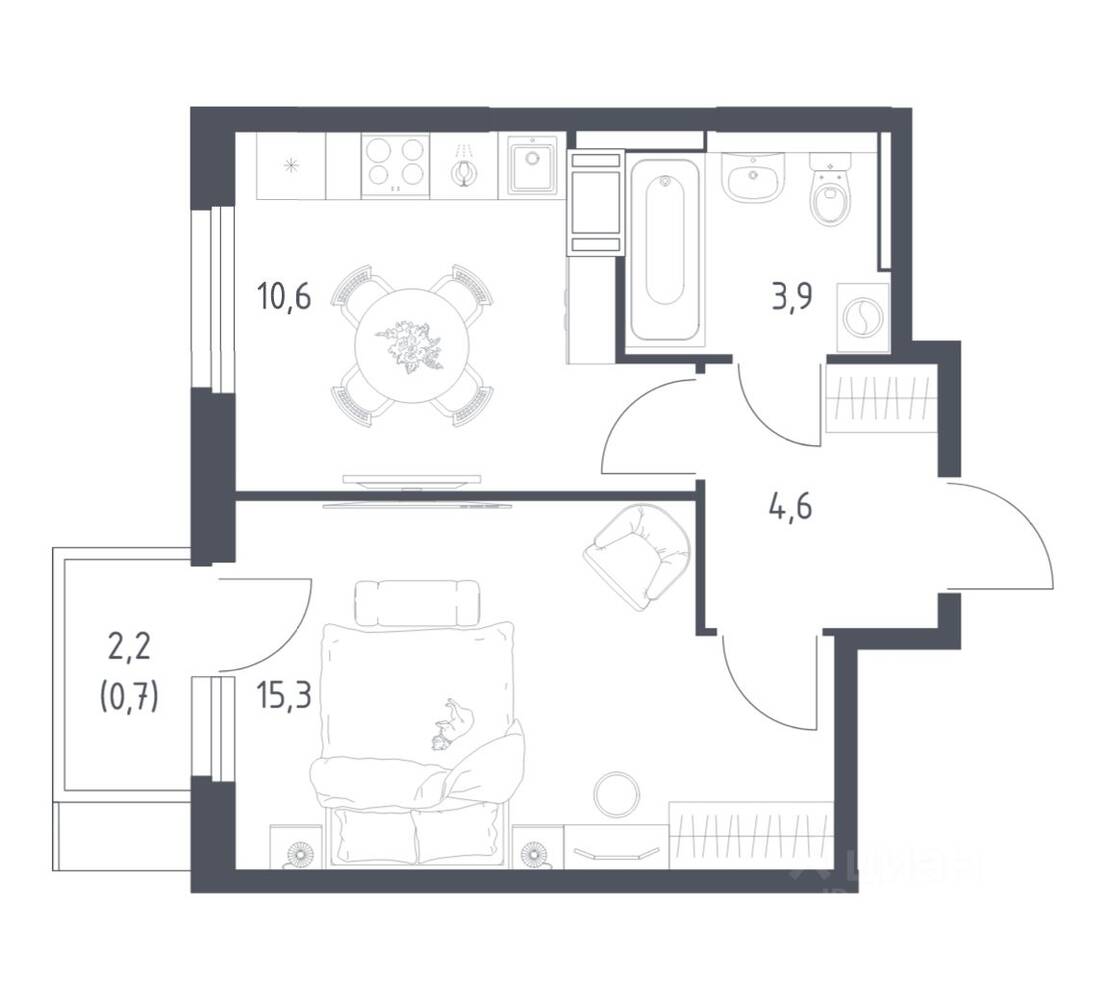 1-комн. квартира, 34,2 м², в ЖК Мытищи Парк