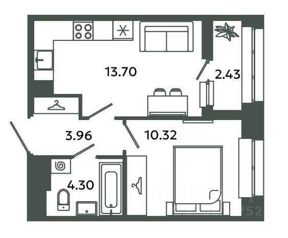 1-комн. квартира, 32,28 м², в ЖК Загляденье
