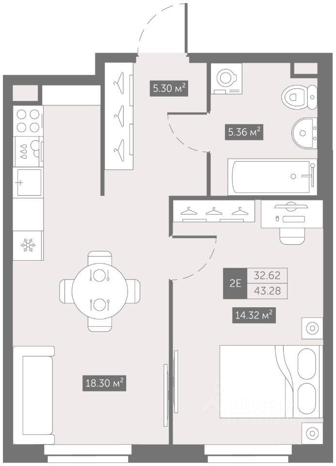1-комн. квартира, 43,28 м², в Апарт-комплекс ZOOM на Неве