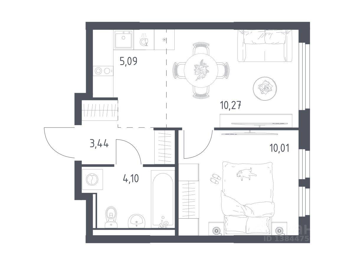 1-комн. квартира, 32,91 м², в ЖК «Пригород Лесное»