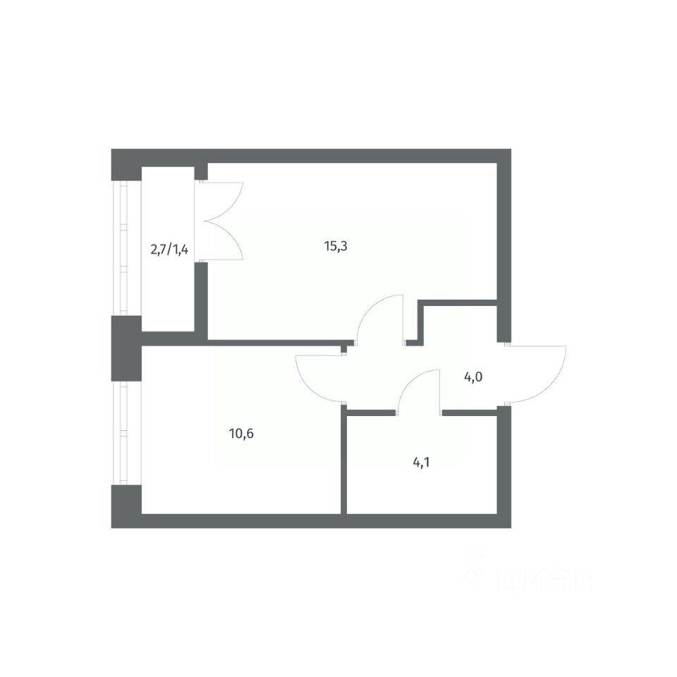 Планировка 1 комнатной квартиры, 35.35 м², в «NEWПИТЕР»