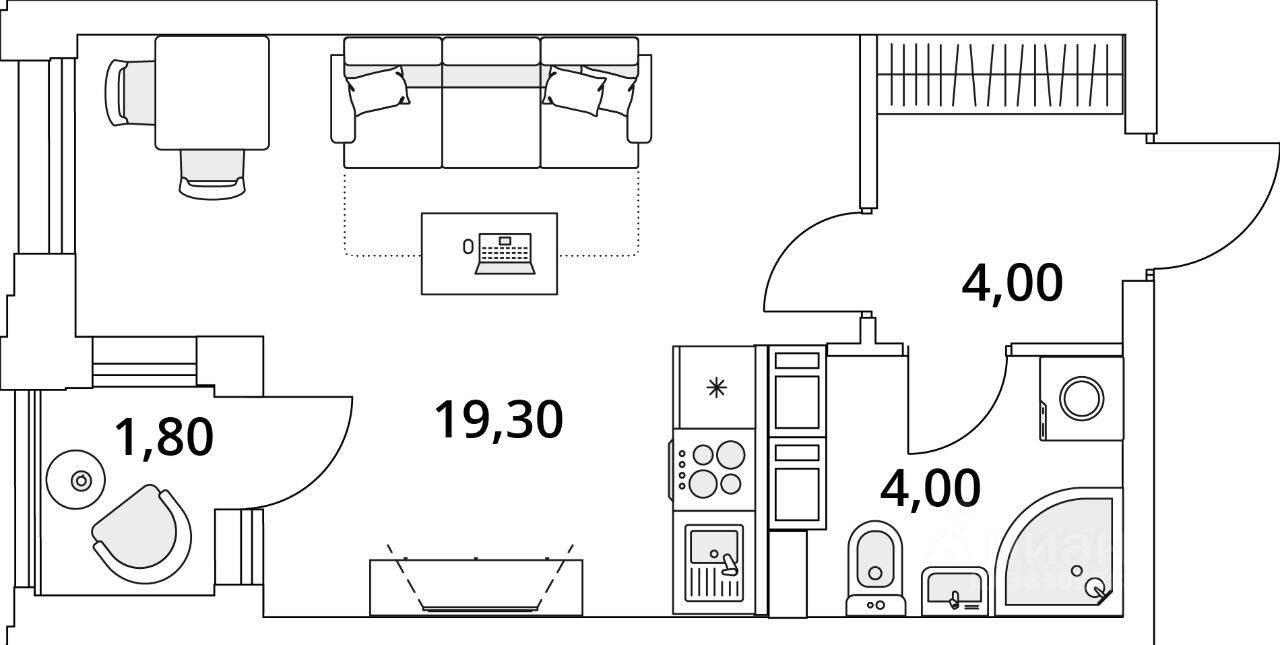 Квартира-студия, 28,1 м², в ЖК Тайм Сквер