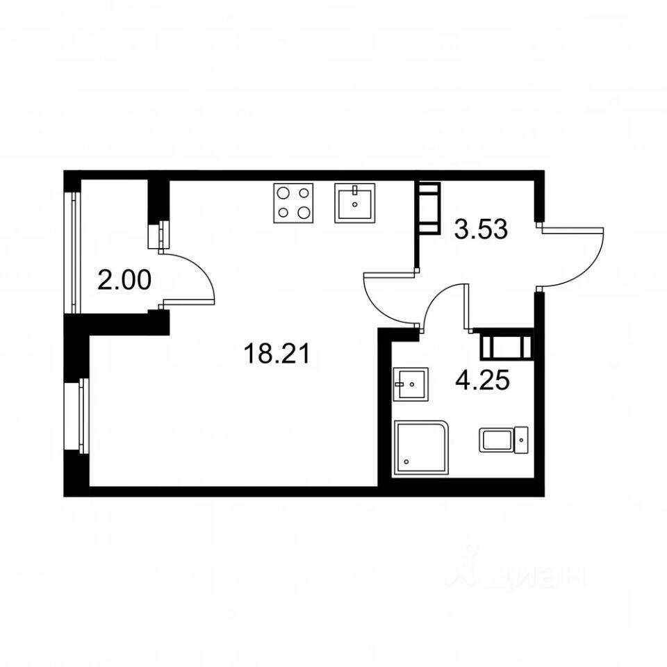 Планировка 1 комнатной квартиры, 26.99 м², в «Квартал Заречье»