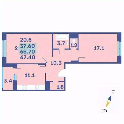 2-комн. квартира, 67,4 м², в ЖК «Эдельвейс» (ЦентрСтрой)