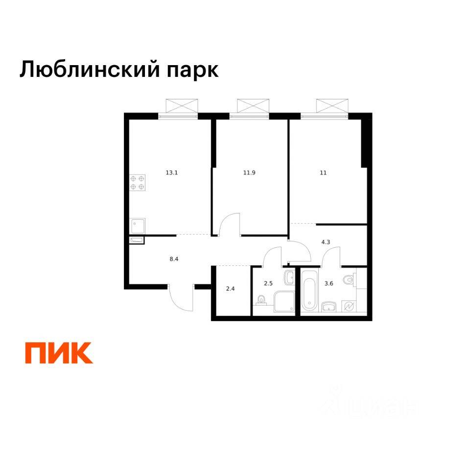 2-комн. квартира, 57,2 м², в ЖК «Люблинский парк»