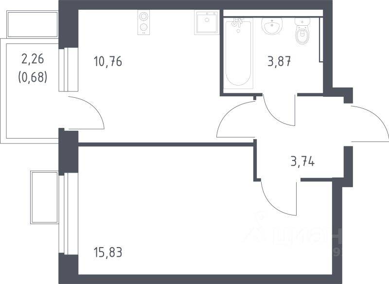 1-комн. квартира, 34,88 м², в ЖК Егорово Парк