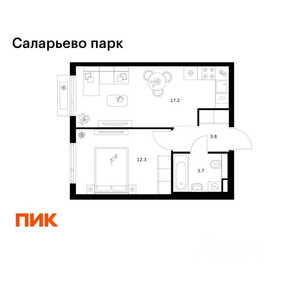 1-комн. квартира, 37 м², в ЖК «Саларьево парк»